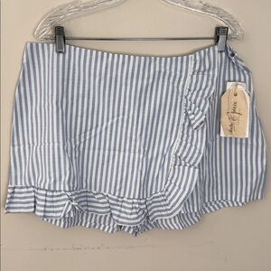 Blue & White Striped Ruffle Skort XL